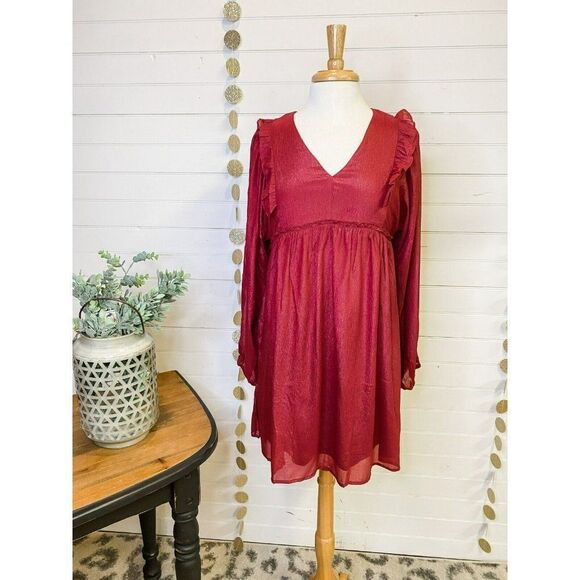 SALE! Andree By Unit Burgundy Berry Red Mini V Neck Dress New S-L D10194 - Picture 8 of 8